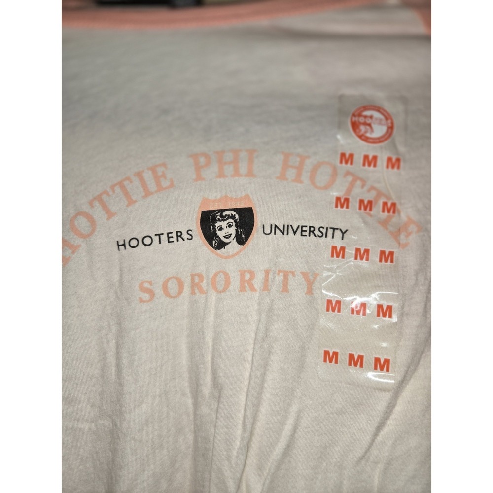 Vintage Hooters Hottie Phi Sorority University Raglan T Shirt Pink White Medium - Picture 2 of 4